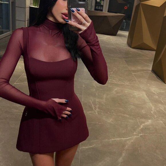 Dresses & Skirts - Chic Mesh Patchwork A-Line Dress | Sophisticated Sheer Detail Party Mini